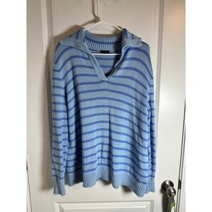 Talbots Women's Blue Striped Collared Pullover Sweater XL‎ Lightweight Cozy